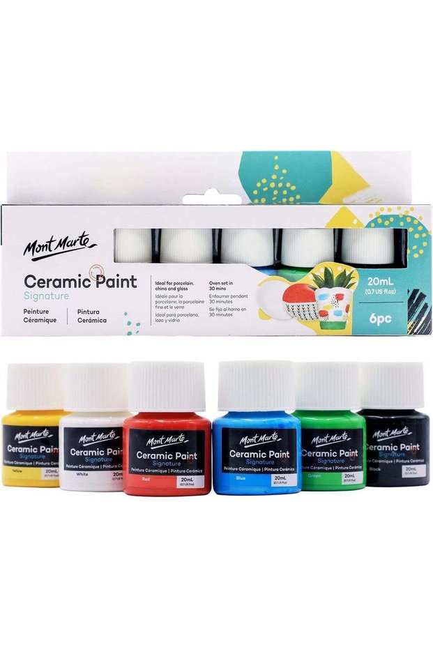 Mont Marte Ceramic Paint Set - 6 Colors (20ml Each) for Porcelain, China, and Glass