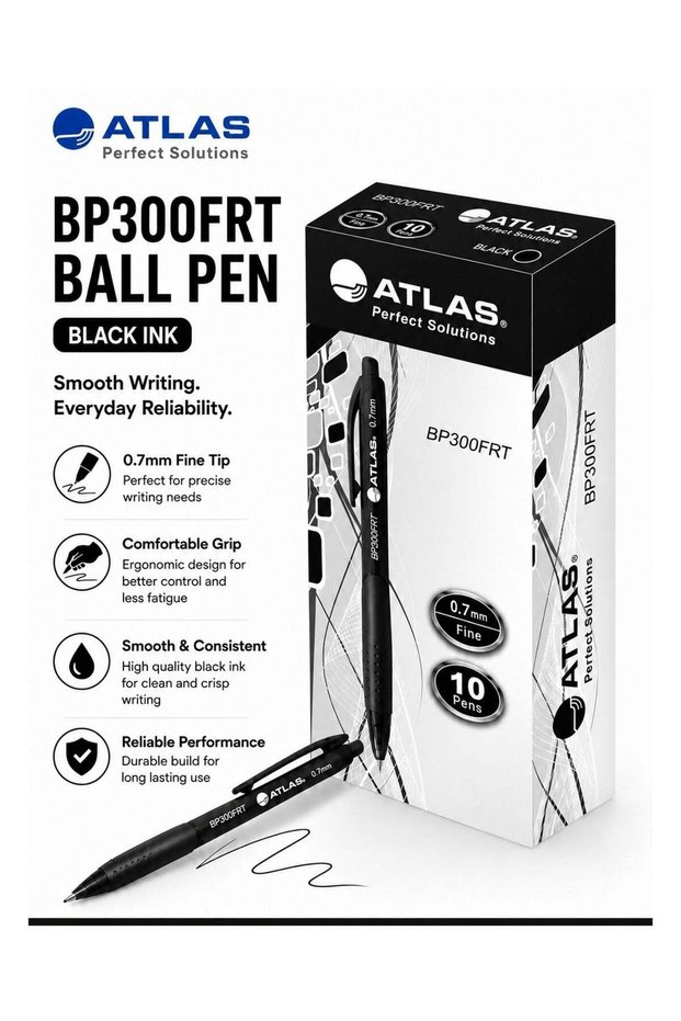 10-Piece Retractable Ballpoint Pen 0.7mm Fine Tip Black Ink