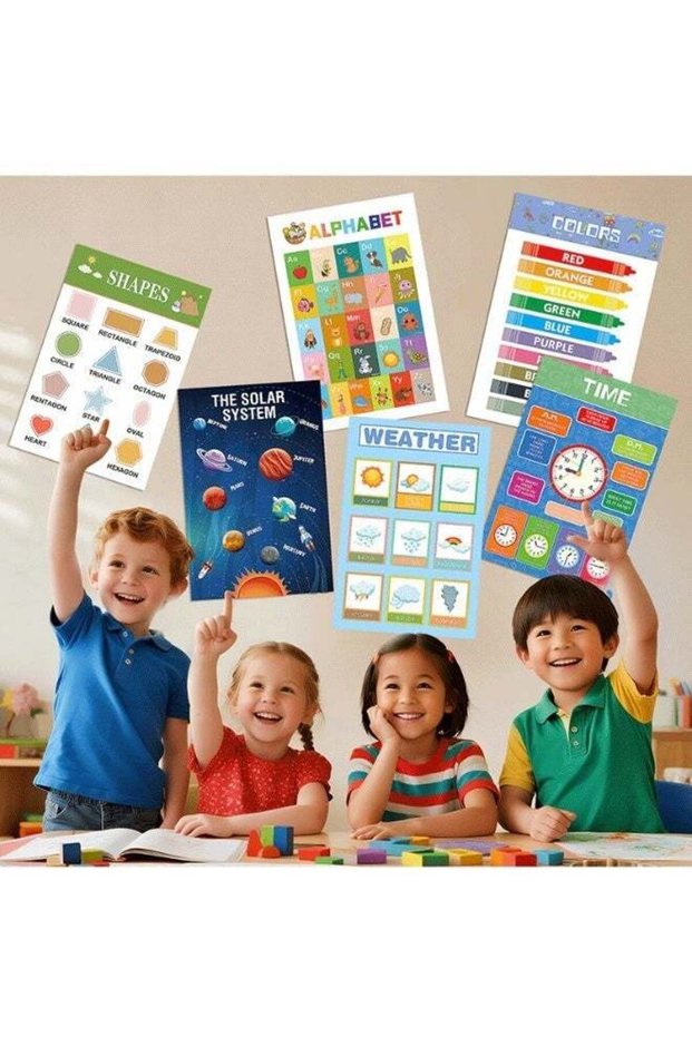 Early Education Wall Posters for Kids,12sheets, Educational Charts – Alphabet, Numbers, Shapes, Ani