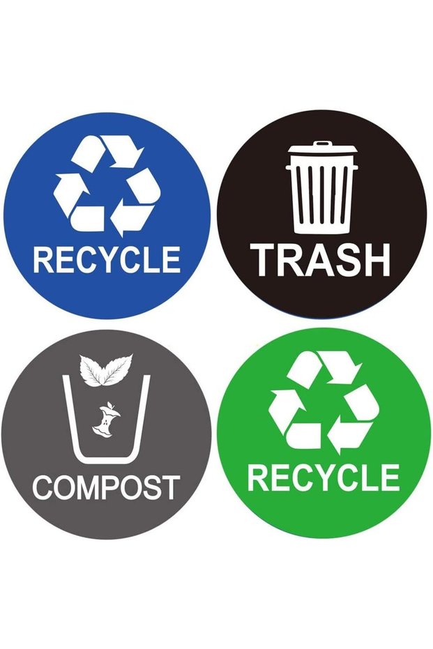 Recycle Sticker Trash Bin Label 8 Pack-4"x4"-Waterproof Organize & Coordinate Garbage Waste from Re