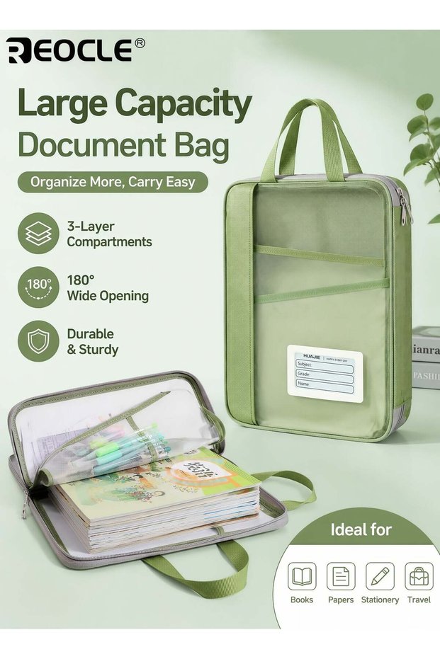 Nylon Transparent File Folder with 3-Layer Division and Shoulder Strap Portable Document Organizer