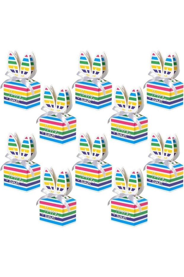 10 PCS Easter Bunny Paper Candy Boxes, Egg-Shaped Gift Boxes with Handle for Kids Party Favors & Cl