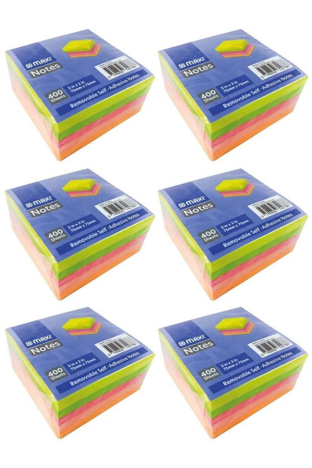 6-Pack Removable Self Adhesive Notes 3x3 Inches Multicolour