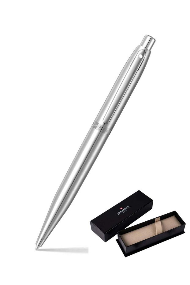VFM Ballpoint Pen With Chrome Trim And Brushed Chrome Barrel In Gift Box