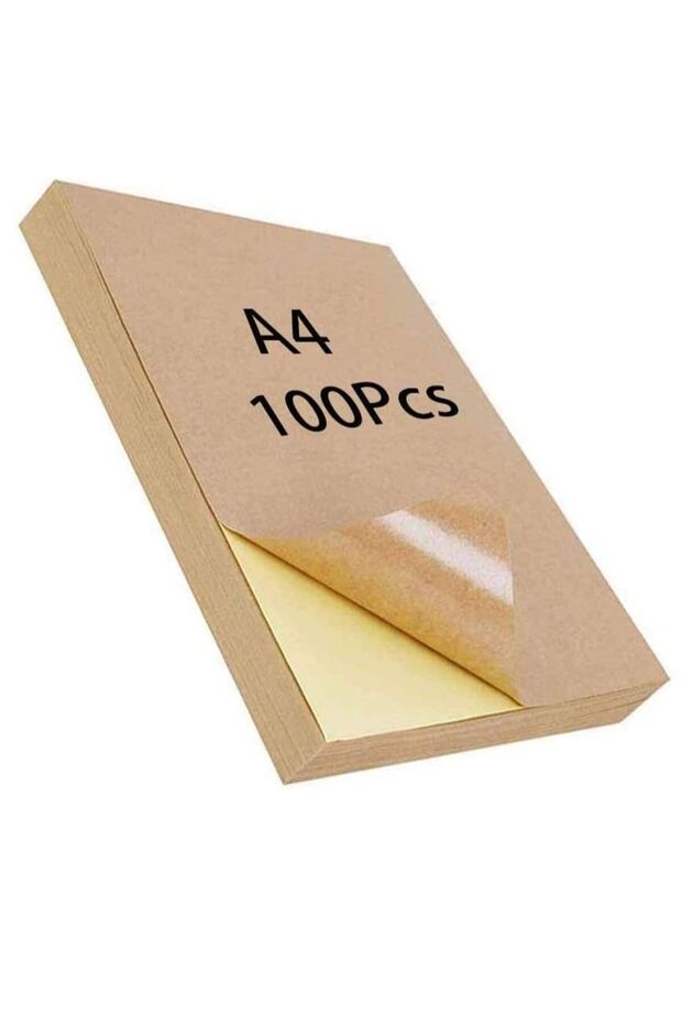 100 Sheets A4 Size Thick Kraft Sticker Paper, Adhesive Labels 80gsm 210x297mm for Laser/Inkjet Prin