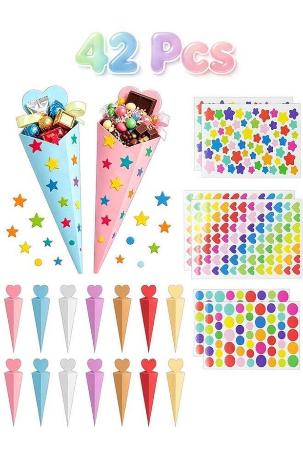 35 Pcs Portable Candy Boxes Gift Boxes with 7 Coloful Stickers - Cute Chocolate Box Favors Decorati