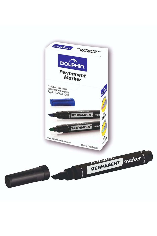 Dolphin Premium Permanent Marker Black Ink 5 mm Chisel Tip, Pack of 10 BLACK