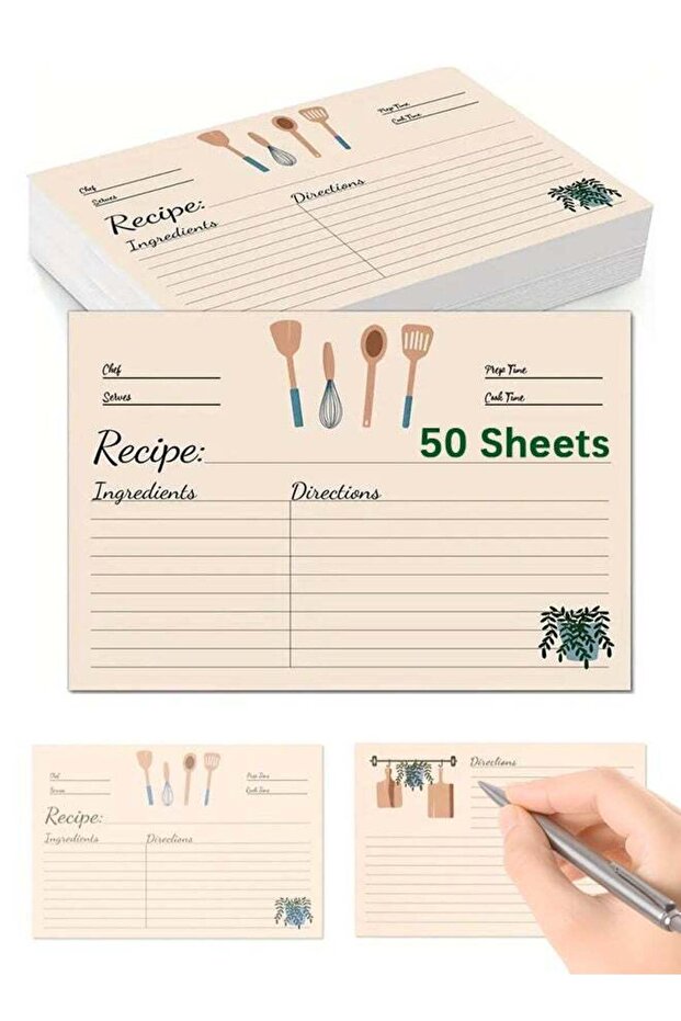 50 Sheets Recipe Cards, 4x6 Inches Double Sided Cards, Blank Cardstock Cards for Recording Recipes,