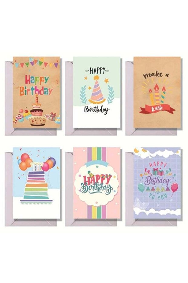6 Pack Modern Unique Greeting Birthday Cards, Classic Birthday Wishes Cards with Envelopes & Sticke