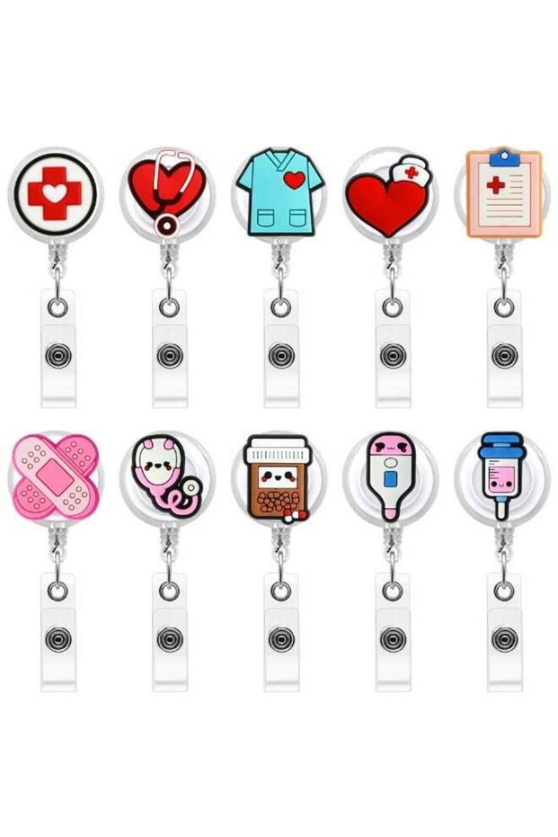 10 Pack Nurse Badge Reel Holder Retractable Nursing ID Badge Reels Cute for Nurses Doctor Medical H