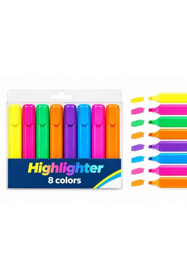 8 Colors Highlighters for Kids, Students & Office, Highlighter Pens Set for School, Study, Notes &