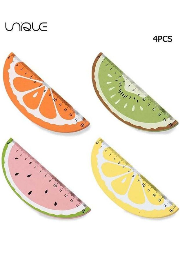 4 Piece Wooden Rulers for Kids, Wood Measuring Ruler, Student Ruler, Creative Fruit Modeling, for C