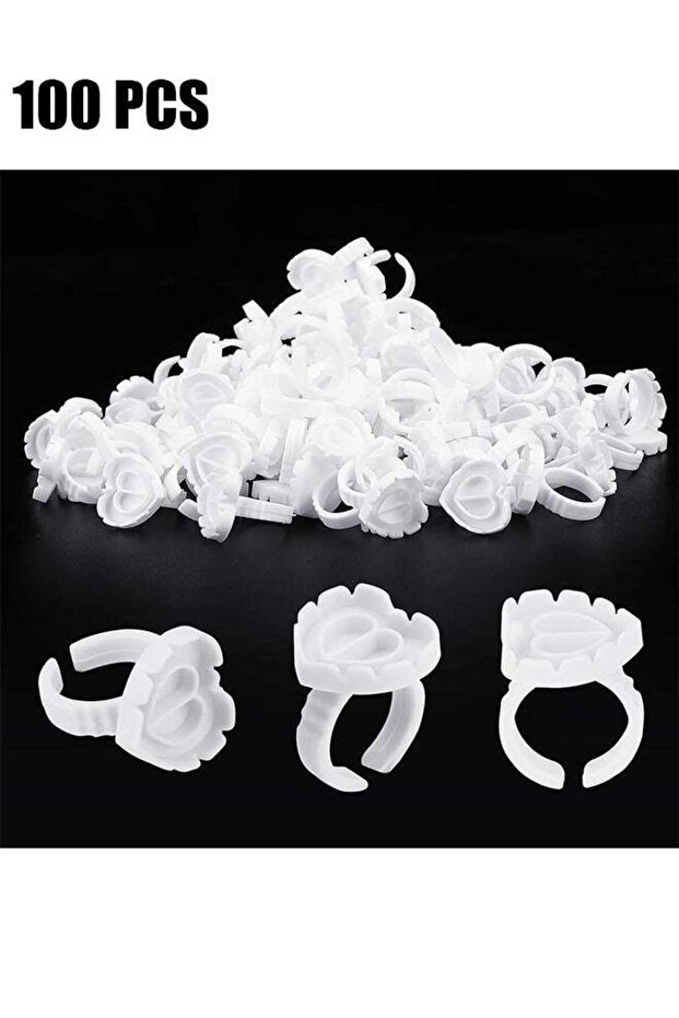 100 Pcs Lashes Glue Ring, Disposable Rings For Lashes Lovely Heart Shape, Makeup Plastic Nail Art L