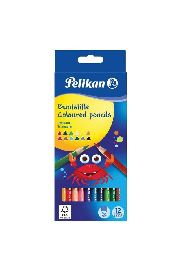 Pelikan Triangular Colored Pencils, 12 Vibrant Soft Colors, Ergonomic Grip for Kids, FSC Certified