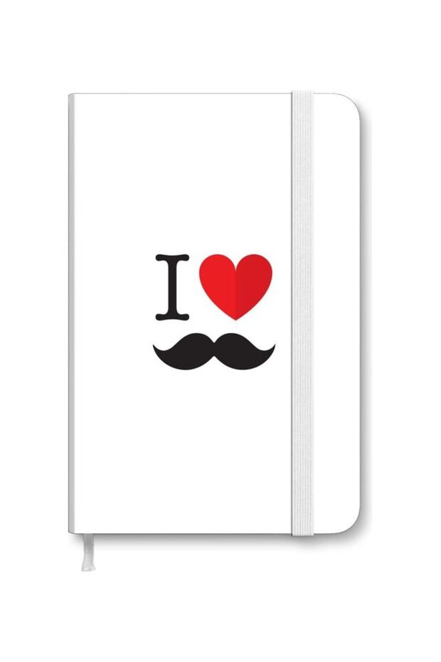 Designer A5 Thick Hardcover Notebook - I Love Moustashe White