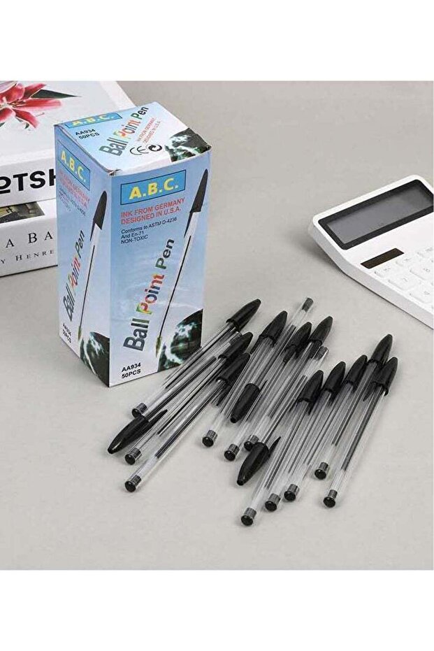 ABC Smooth 50-Piece Boxed Black Ballpoint Pens, ultra-smooth ballpoint pens with comfortable grip,