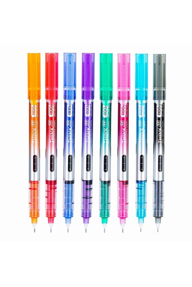 Deli EQ300-8C Roller Pen, Needle Tip 0.5mm, Assorted Colors, Quick-Dry Ink, Smooth Writing, Pack of