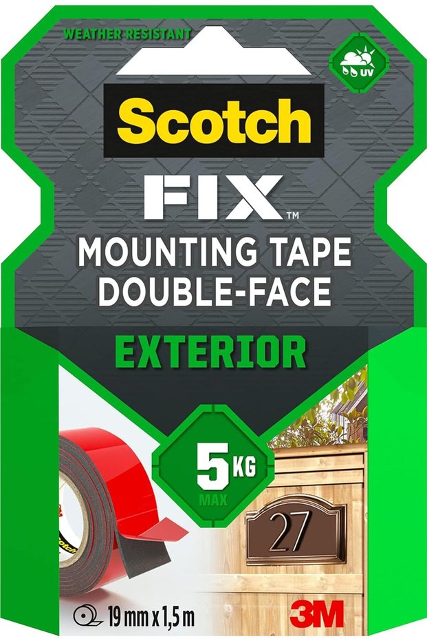 Scotch FIX Exterior Double-Sided Mounting Tape, 19mm x 1.5m, 1 roll/pack, Weather Resistant, Double