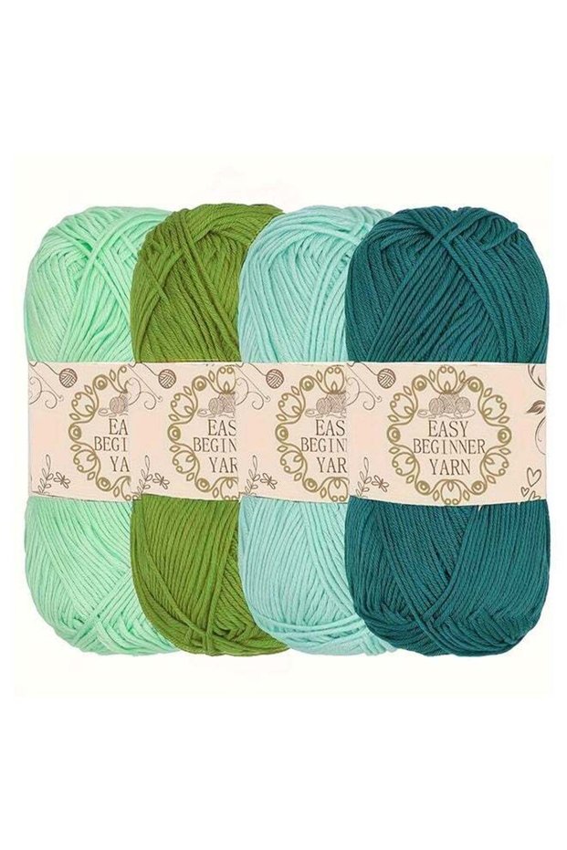 Bamboo Cotton Sport Yarn, 50g/Skein, Shades of Green, 4 Skeins