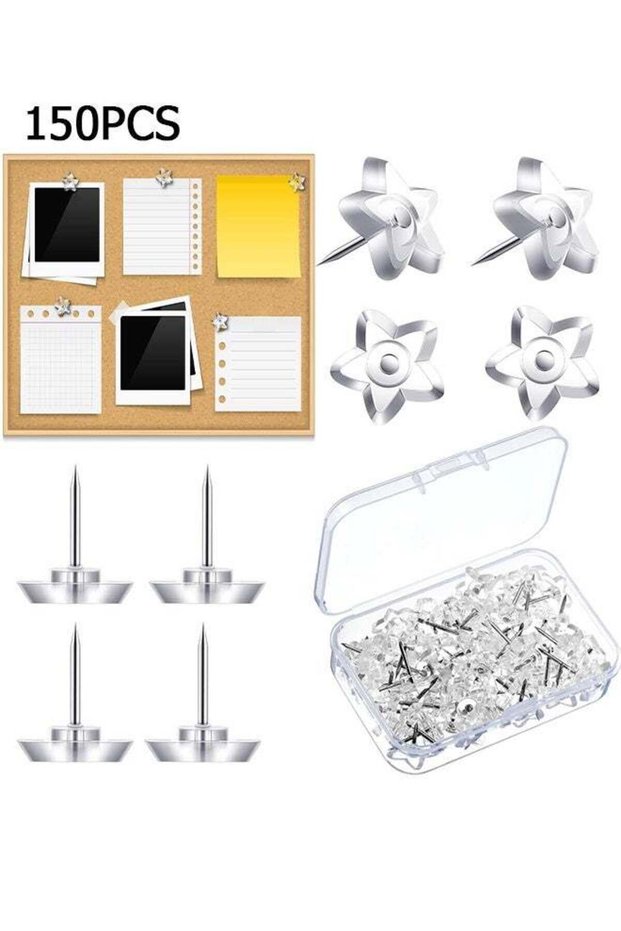 150 Pieces Pentagram Clear Push Pins for Cork Board, Transparent Heart Shaped Thumb Tacks Plastic D