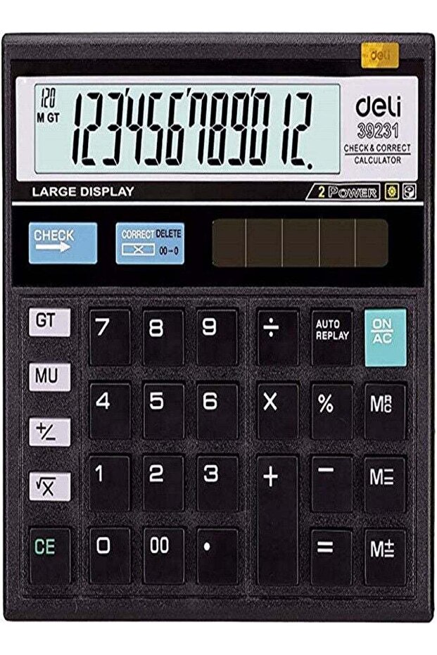 DUAL POWER PLASTIC CALCULATOR 12 DIGITS (120 STEPS CHECK)