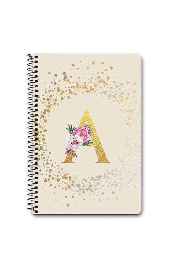 Designer A5 Spiral Notebook Memo Notepad Journal - Custom Monogram Initial Letter Floral Pattern Al