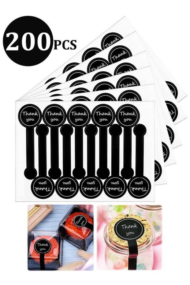 200PCS Thank You Stickers Black Self-Adhesive Labels for Small Business Packaging & Envelope Seals,