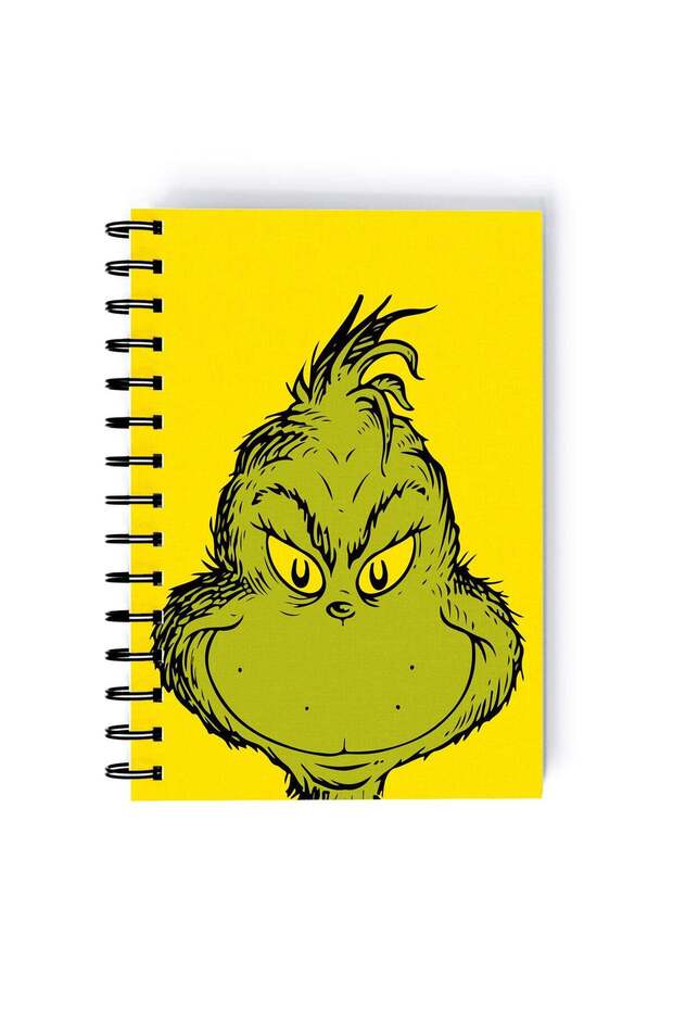 Face Of Grinch Printed Spiral A5 Notebook Green/Yellow