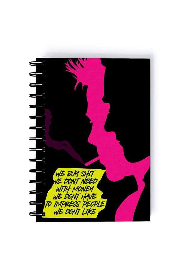 Fight Club Quote Printed Spiral A5 Notebook Pink/Yellow/Black