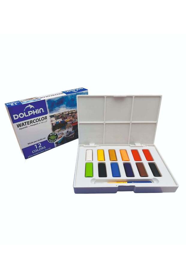 Dolphin Watercolor Set 12 Vibrant Colours with Brush, Ideal for Kids School & Art Projects 12