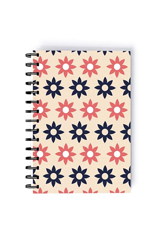 Spiral A5 Notebook Pattern Motifs Daisy Blue and Orange