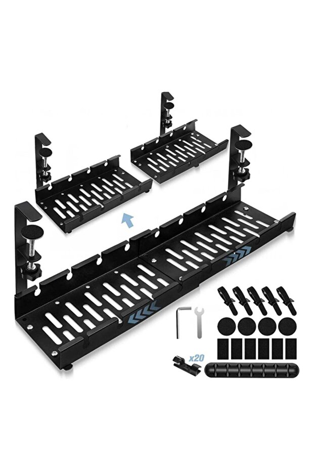 Adjustable Under Desk Cable Management, Computer Cable Cord Wire Organizer Tray with Clamp Mount, N