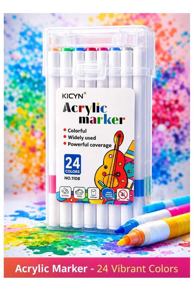 24 Colors Acrylic Paint Markers Set with Portable Storage Case, Premium Dual Use Acrylic Marker Pen