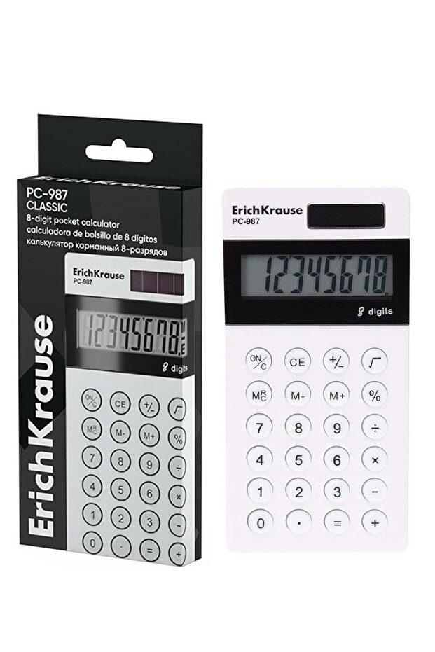 8-Digit Pocket Size Calculator With Dual Power White Body