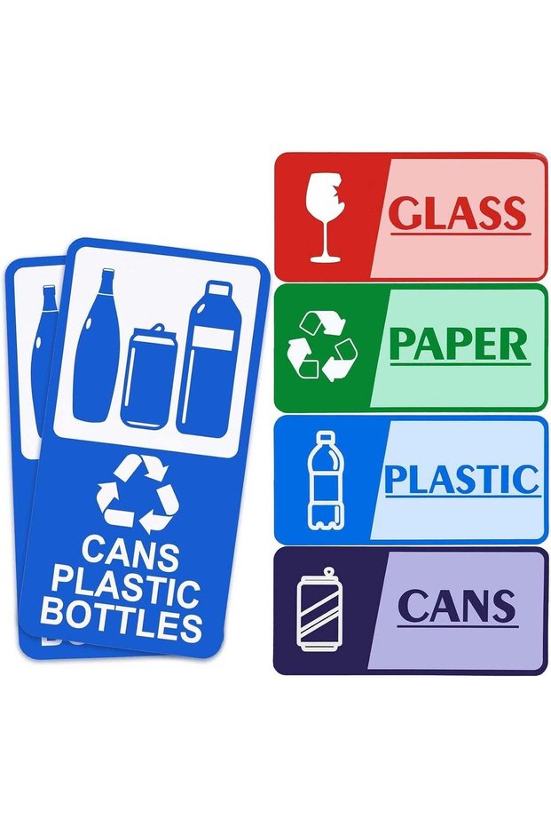ARS® 6-Pack Waterproof Self-Adhesive Recycling Bin Stickers for Trash Cans