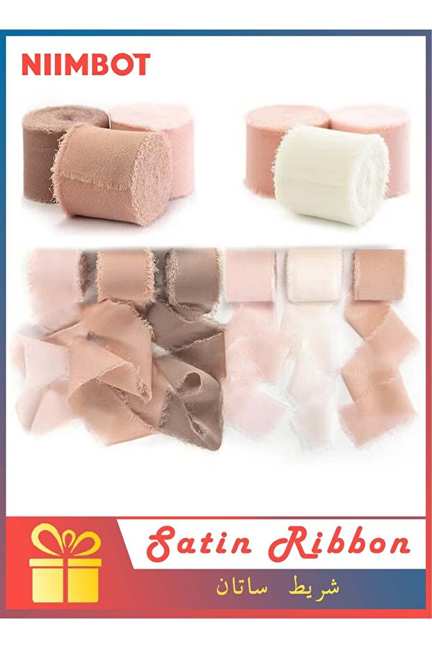 6 Rolls Satin Ribbon Set, 4 cm x 5 m A Roll Decorative Chiffon Ribbon, Silk Like Hand Tied Fringe,