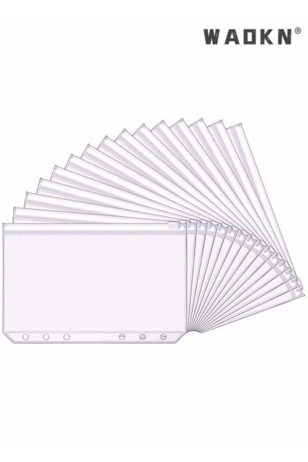 12PCS Binder Pockets A6 Size Transparent Storage Zipper Folder Suitable for 6-loop Binder Notebook