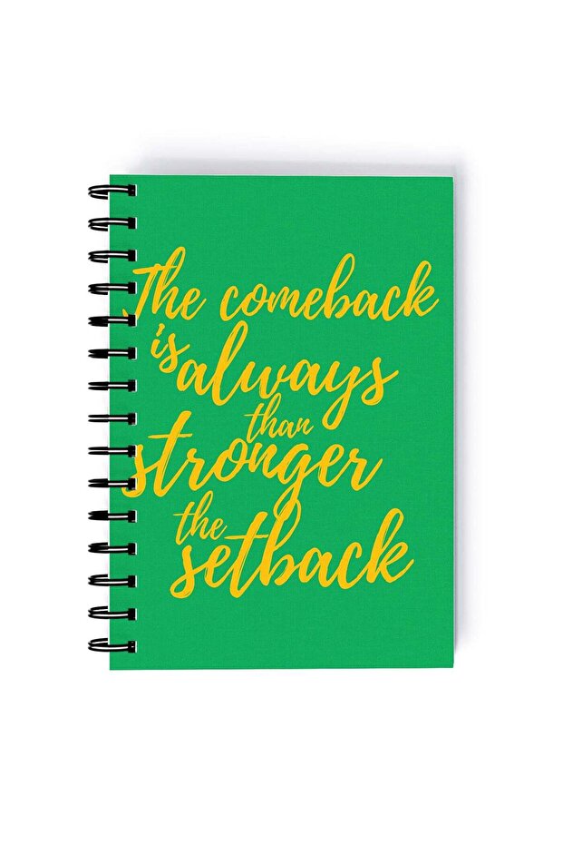 Spiral A5 Notebook Typography Motivational Quote Comeback is stronger Green Aesthetics
