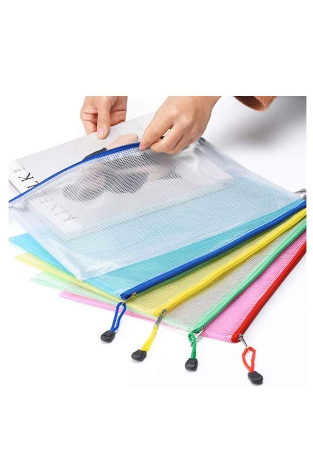 Zipper Pouch, 5Pcs Extra Thick Mesh Zipper Bags, Plastic Waterproof Document Pouch for School Offic