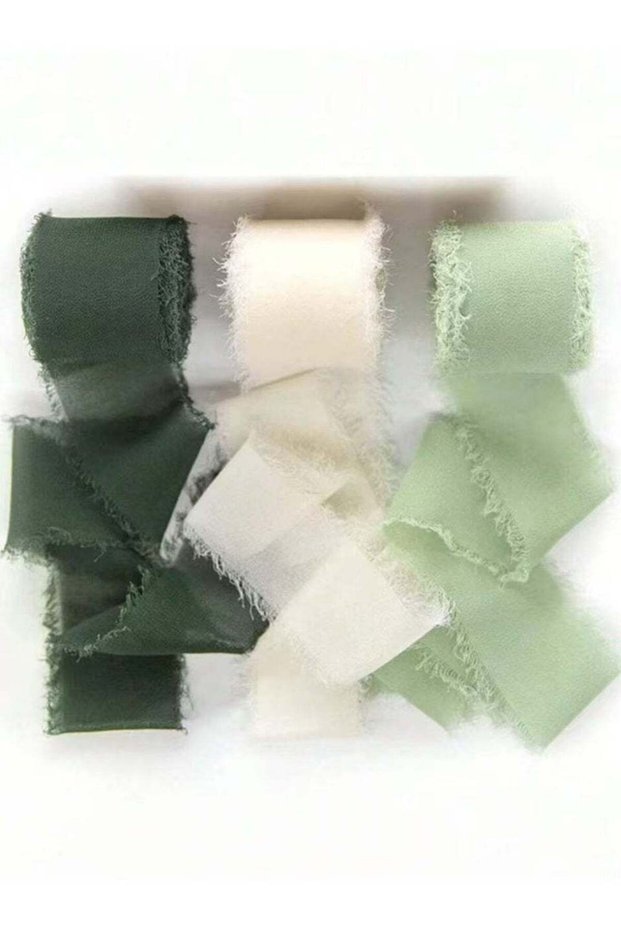 3 Rolls Handmade Fringe Chiffon Silk Ribbon Raw-Edge Satin Ribbon Wedding Flower Tie Bouquet Ribbon