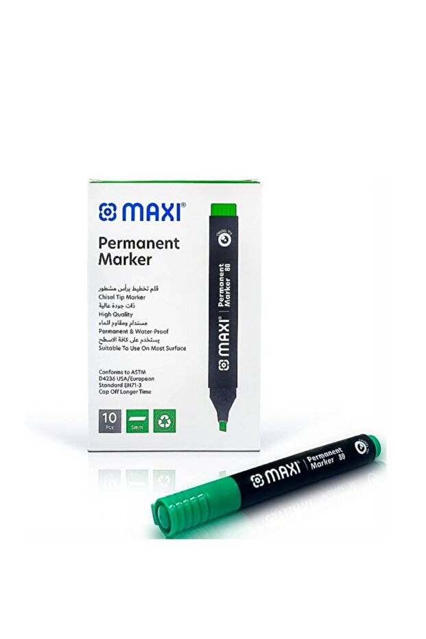 Maxi Permanent marker with Chisel tip 10pc Green