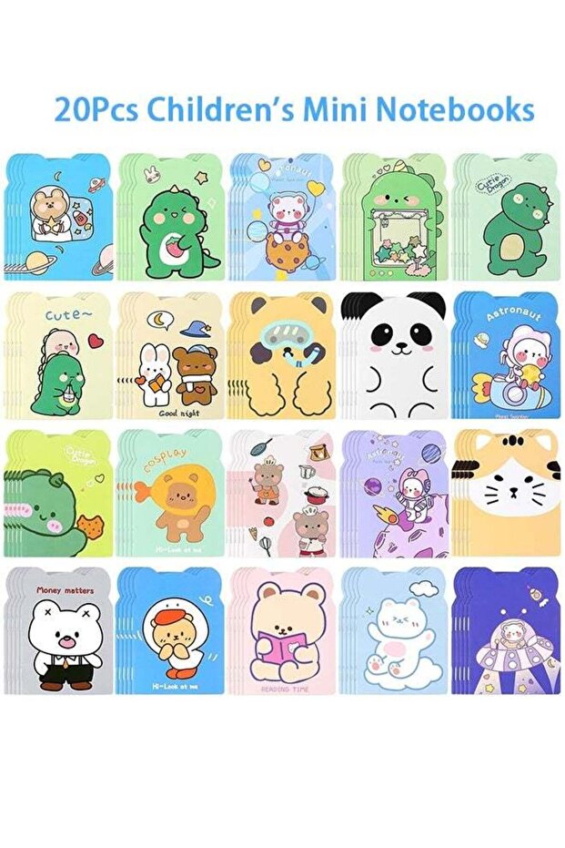 20Pcs Children's Mini Notebooks - Cute Cartoon Animal Notebooks - Pocket Notebooks 4.7" x 3.4" Smal