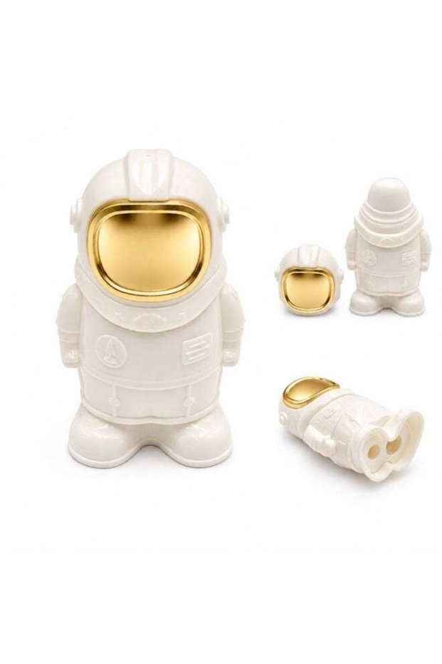 Space Pencil White&Golden Sharpener with Eraser, Cute Cartoon Manual Pencil Sharpener with Attracti