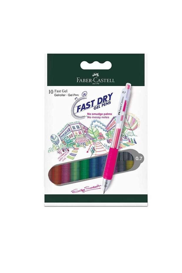 Faber-Castell Fast Gel 0.7Mm Wallet Of 10Pc Assorted, Perfect For Left Handers.
