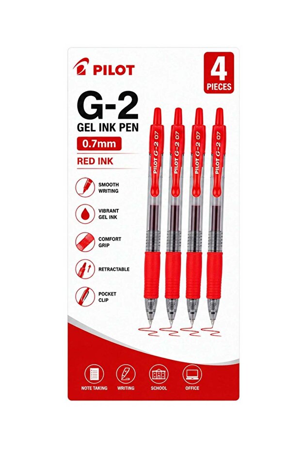 4-Piece G-2 Gel Ink Pen 0.7mm Tip Red Ink