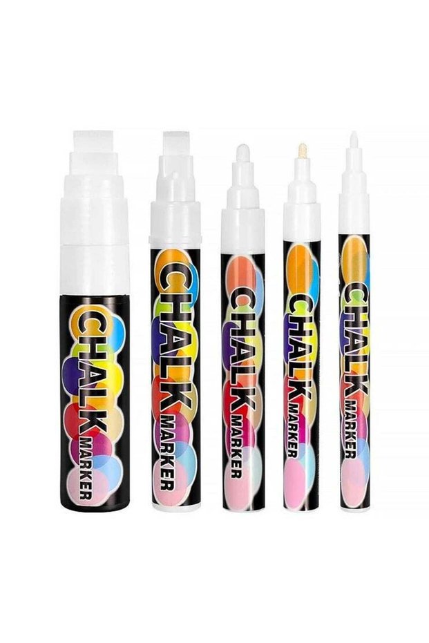 White Chalk Markers 5pcs, Different Sizes Non-Toxic Liquid Chalkboard Markers, White Liquid Chalk M