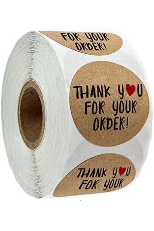 Label Stickers, 1" Round Kraft Thank You for Your Order Sticker Black Font and Red Heart for Order