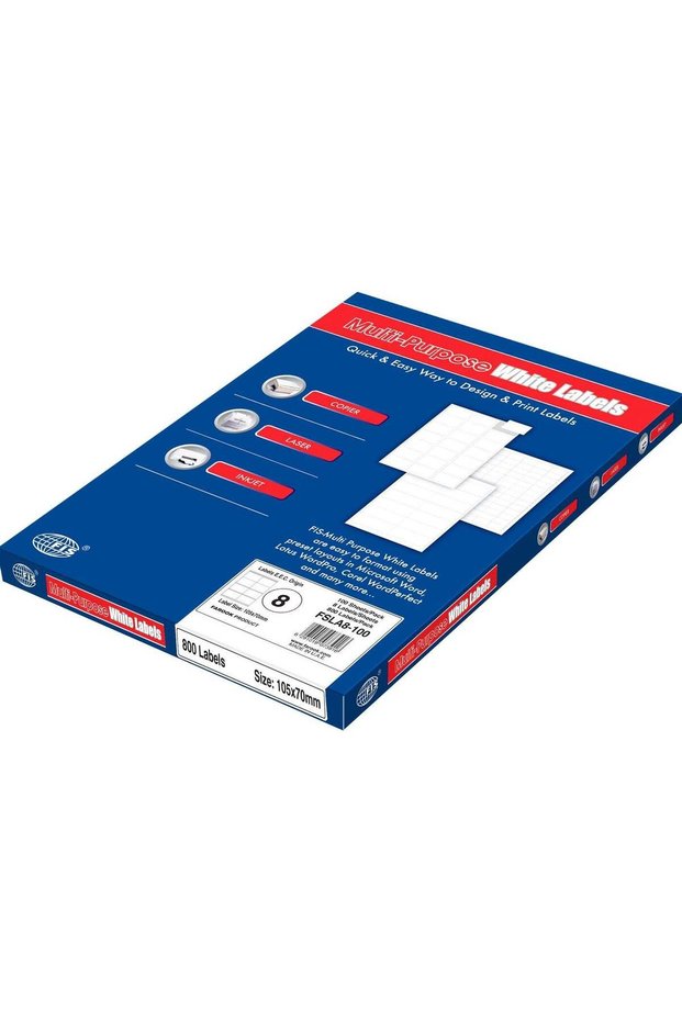FIS Multipurpose Laser Labels, Colour White, Size 105X70MM (8 Stickers x 100 Sheet) 800 Labels, Si