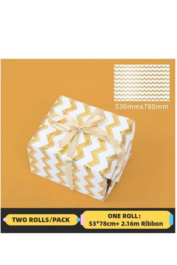 Luxury Gift Wrapping Paper Wava Line Gold Foil Elegant Design Ramadan Eid Gift Box Package 2 Rolls