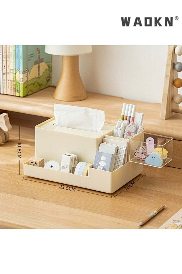 Innovative Large Capacity Square Plastic Pen Holder, Desk Organizer Plastic Tissue Box Organizer w